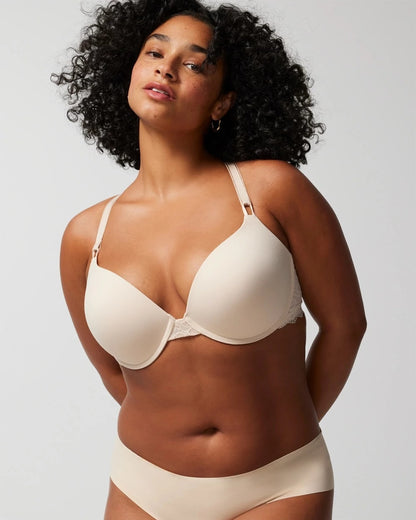 PALE SAND Push-Up Plunge Bra with Lace