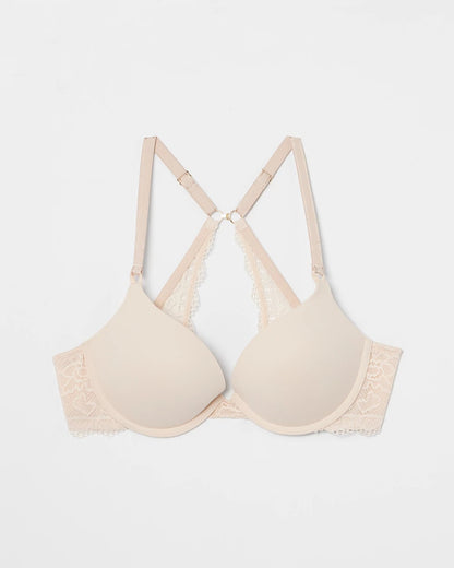 PALE SAND Push-Up Plunge Bra with Lace