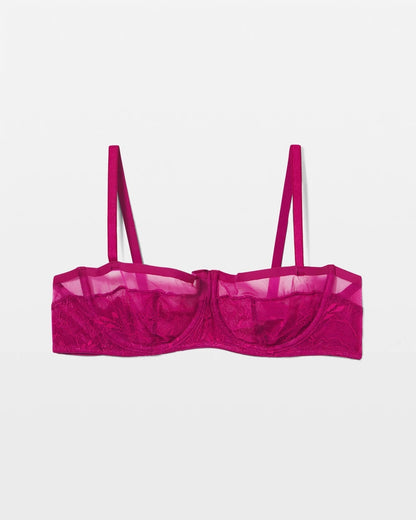 MAGENTA ORCHID Sheer Lace Unlined Balconette Bra