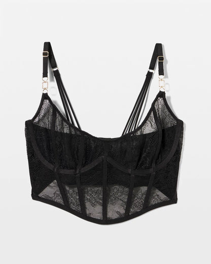 BLACK Sheer Glam Long Line Scoop Bralette