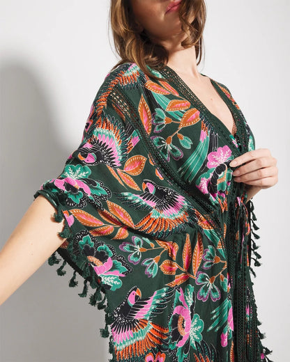 PARROT-ISE LUSH EMERALD Tie-Front Cover-Up