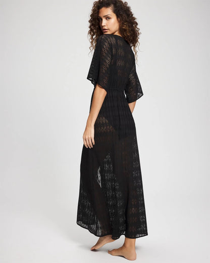 BLACK Sunkissed Crochet Open-Front Caftan