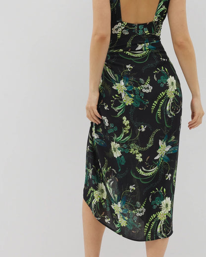 TROPICAL TWIST BLACK Rayon Crepe Pareo