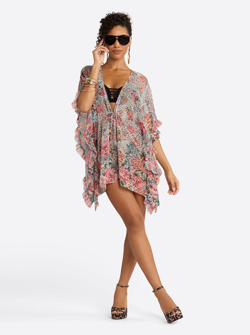 Animal Control Ruffle Cover Up Dress in Rose Multi - Jessica Simpson Sale