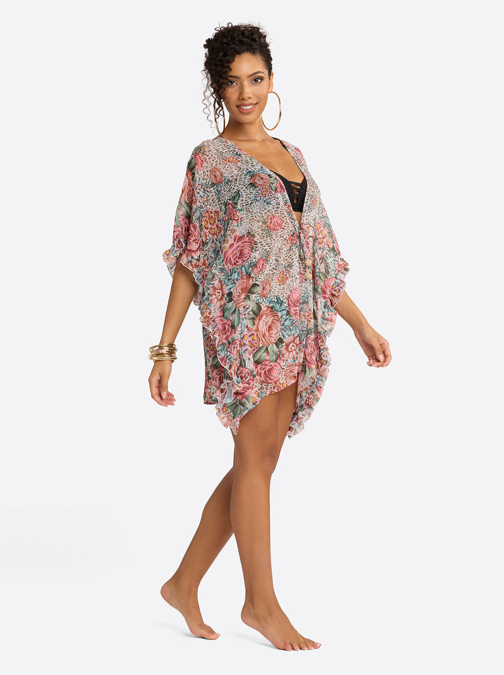 Animal Control Ruffle Cover Up Dress in Rose Multi - Jessica Simpson Sale