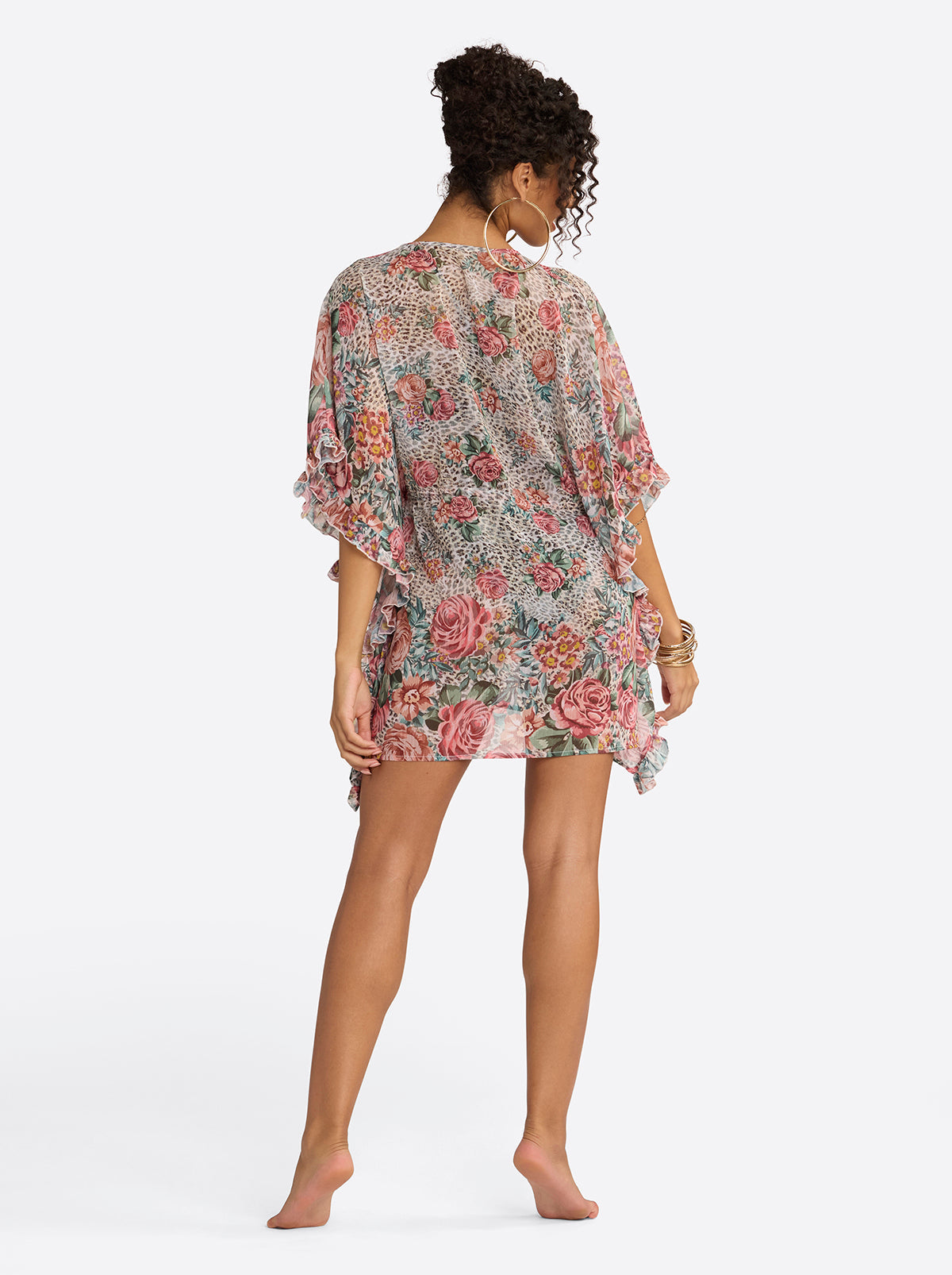Animal Control Ruffle Cover Up Dress in Rose Multi - Jessica Simpson Sale