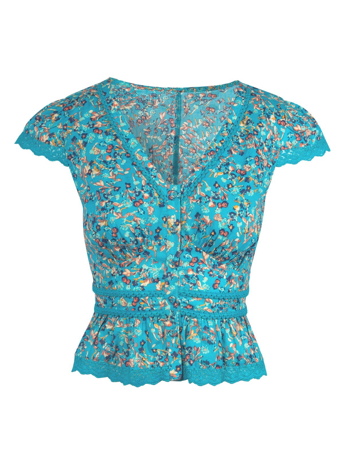 Alessia Blouse in Tile Blue Acrylic Ditsy - Jessica Simpson