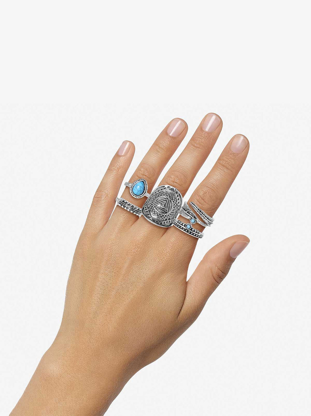 5-Piece Ring Set with Turquoise - Jessica Simpson